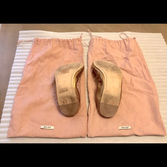 MIU MIU METALLIC GOLD LEATHER BALLET FLATS 6 $800 - Picture 6 of 6